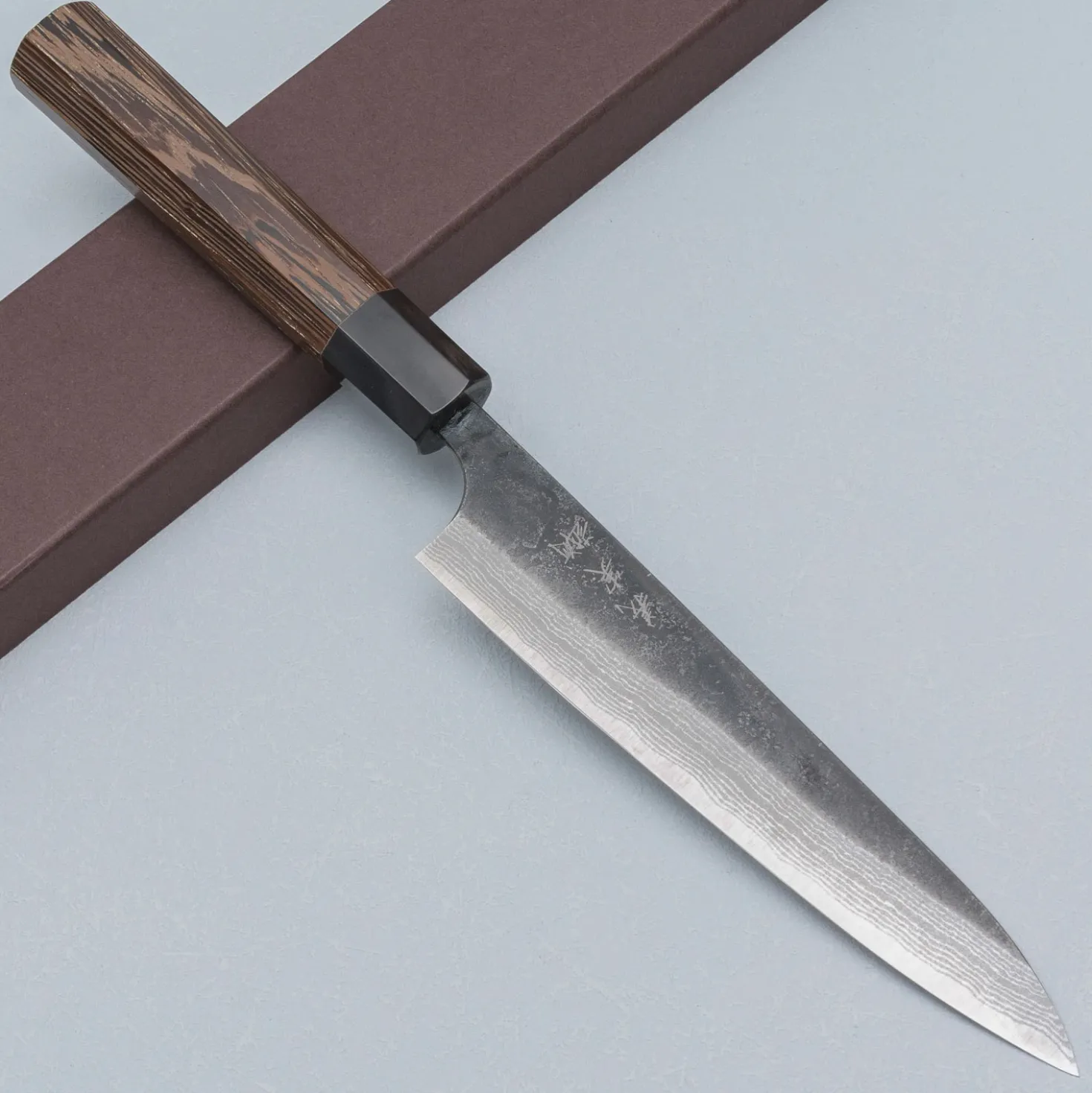 Yoshimi Kato Aogami Super Damast Iron Cladd Kurouchi Petty 15 cm