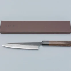 Yoshimi Kato Aogami Super Damast Iron Cladd Kurouchi Petty 15 cm