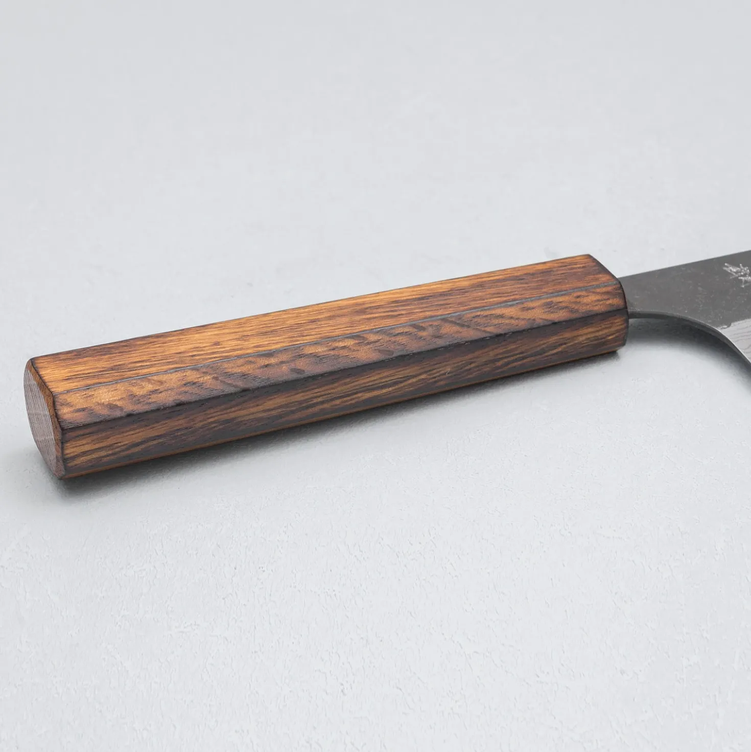 Yoshimi Kato Aogami Super Damast Iron Clad Kurouchi Oak Bunka 17 cm