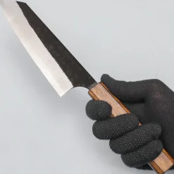 Yoshimi Kato Aogami Super Damast Iron Clad Kurouchi Oak Bunka 17 cm
