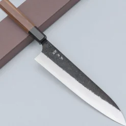 Yoshimi Kato Aogami Super Damast Iron Clad Kurouchi Gyuto 21 cm