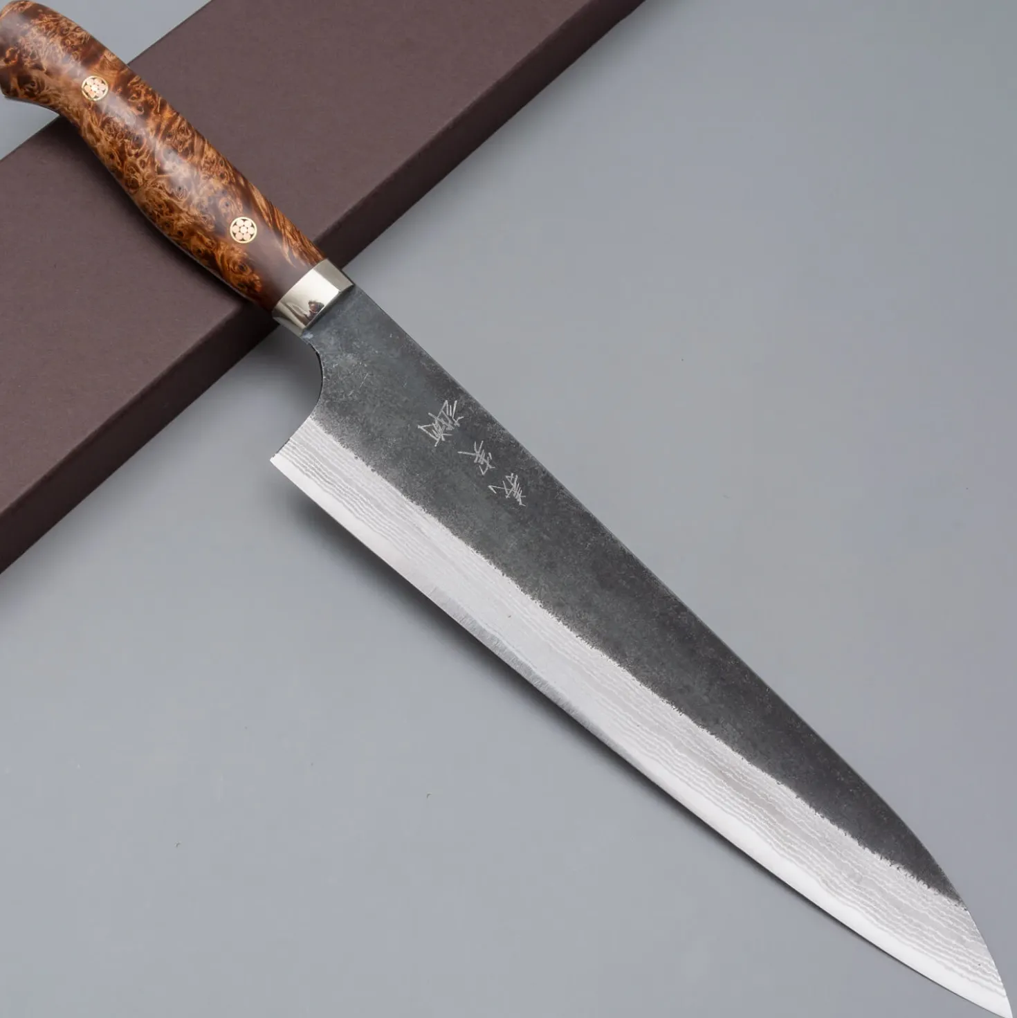 Yoshimi Kato Aogami Super Damast Kurouchi Maple Gyuto 24 cm