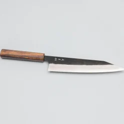 Yoshimi Kato Aogami Super Damast Iron Clad Kurouchi Oak Gyuto 21 cm