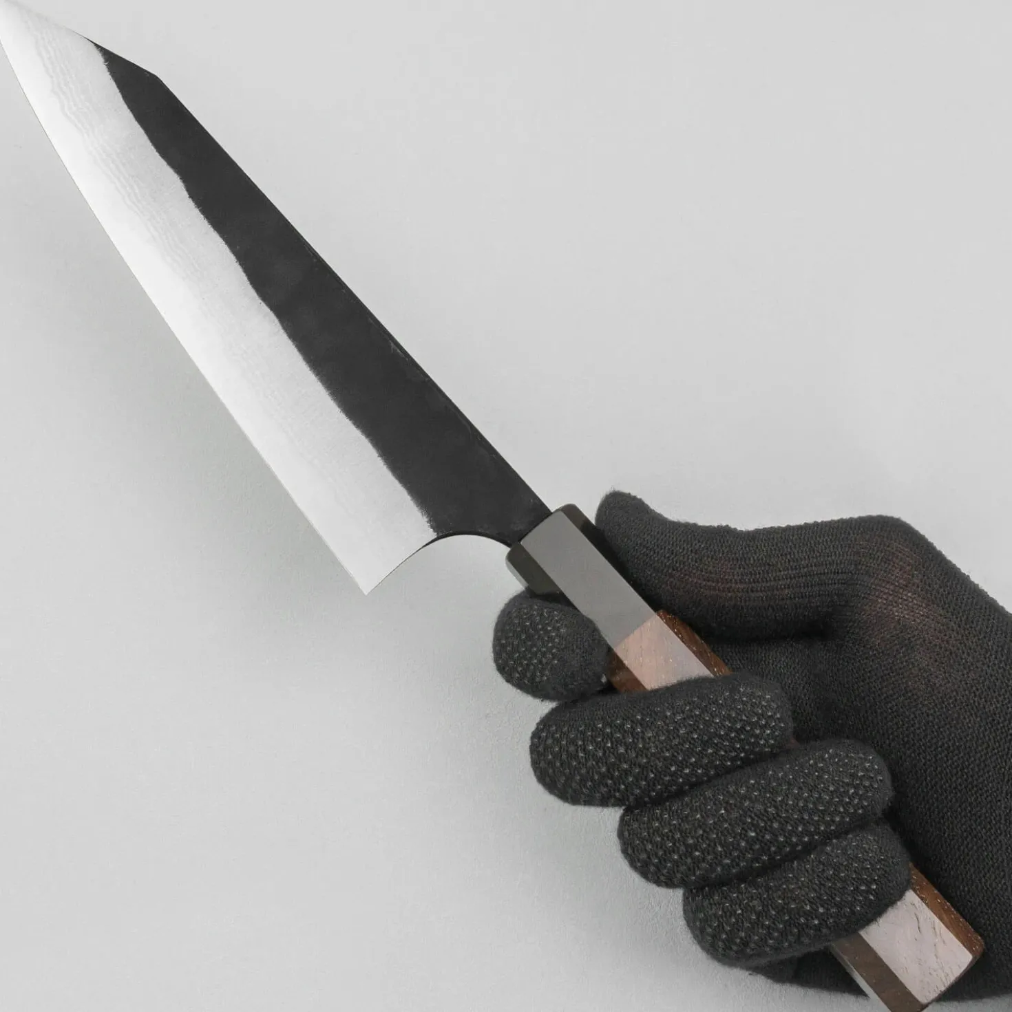 Yoshimi Kato Aogami Super Damast Iron Clad Kurouchi Gyuto 21 cm