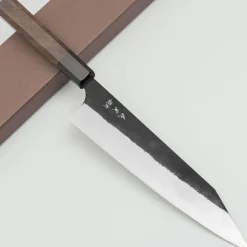 Yoshimi Kato Aogami Super Damast Iron Clad Kurouchi Gyuto 21 cm