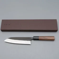 Yoshimi Kato Aogami Super Kurouchi Iron Walnut Santoku 18 cm